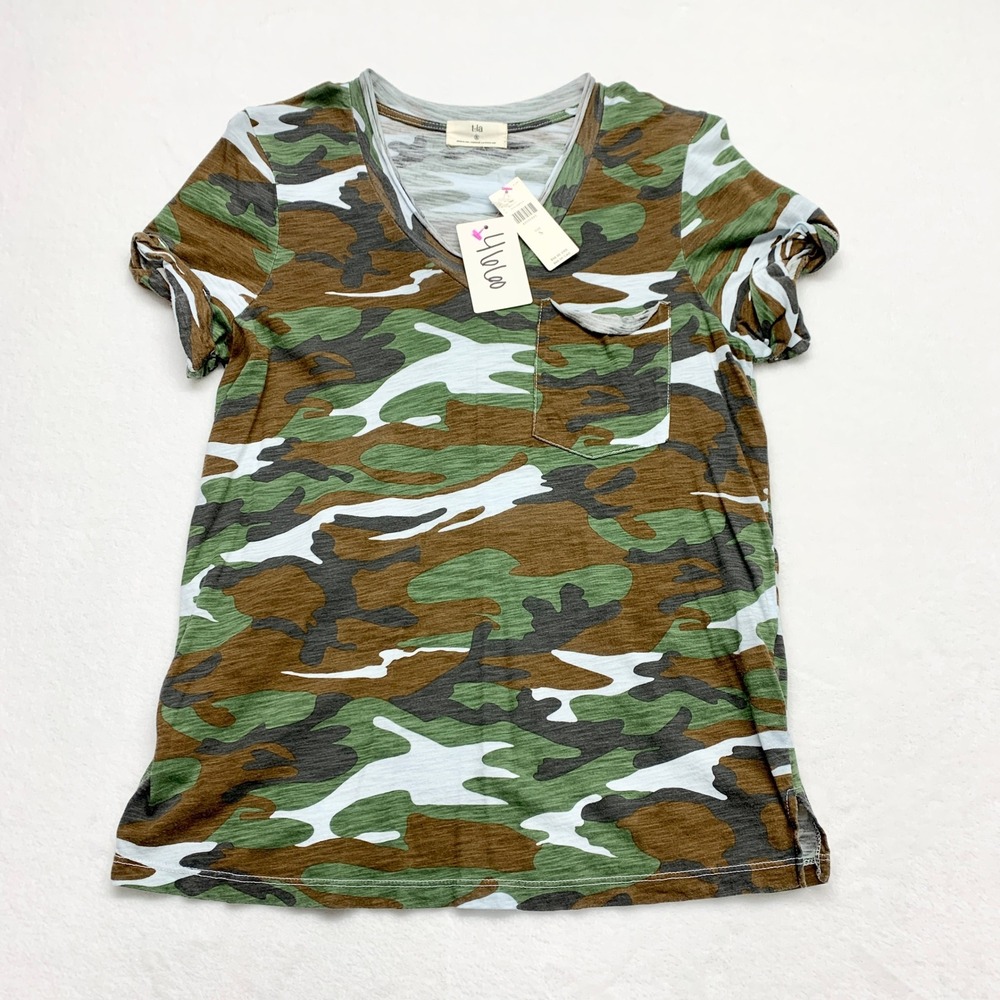 t.la‎ Anthropologie Camo Pocket Tee Womens Size S Green Camouflage Cotton Modal